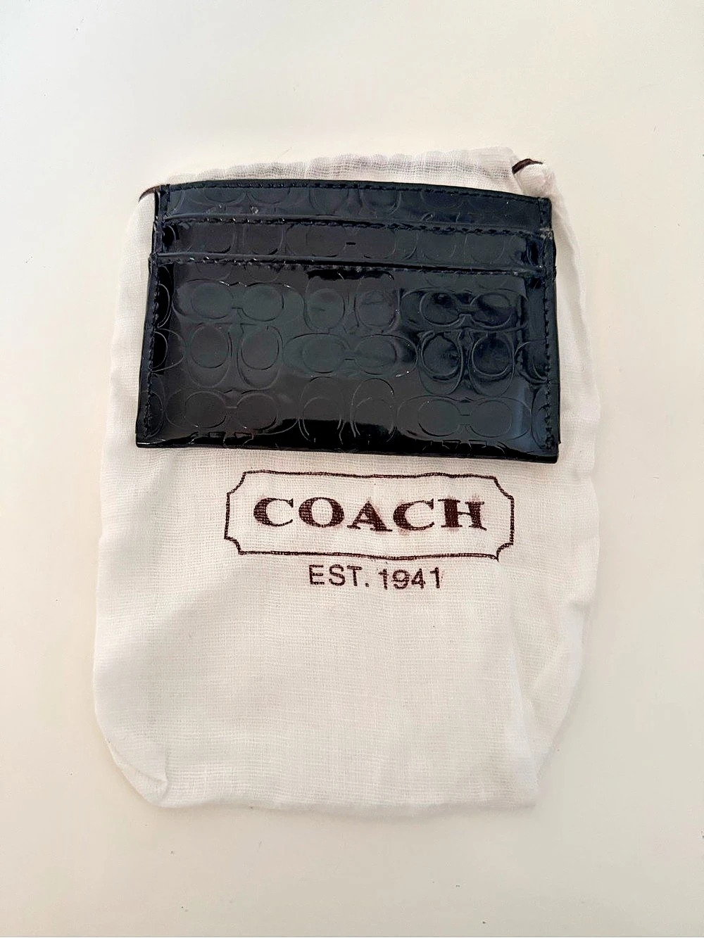 Coach Signature Patent Leather Card Case Black